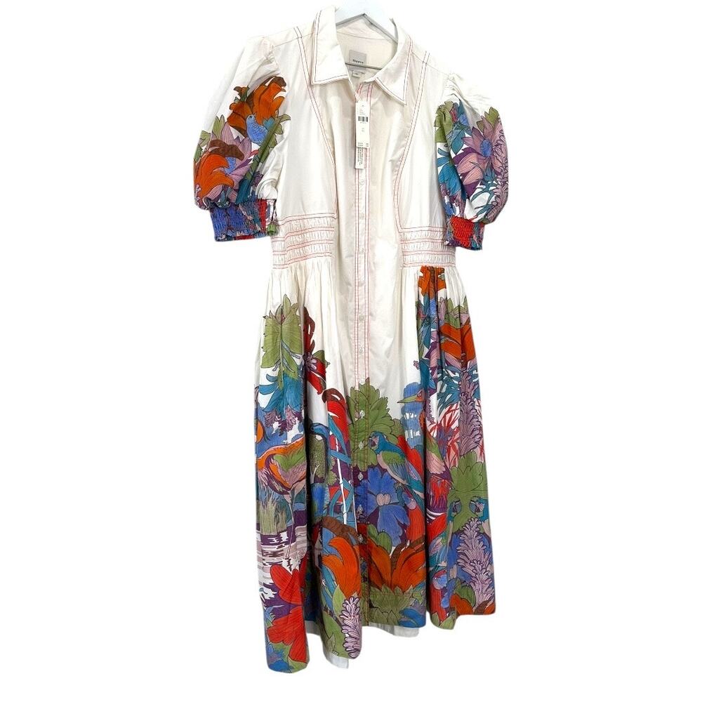 Anthropologie Maeve Puff Sleeve Smocked Shirt Dress Tropical Print Size XL - Picture 2 of 10